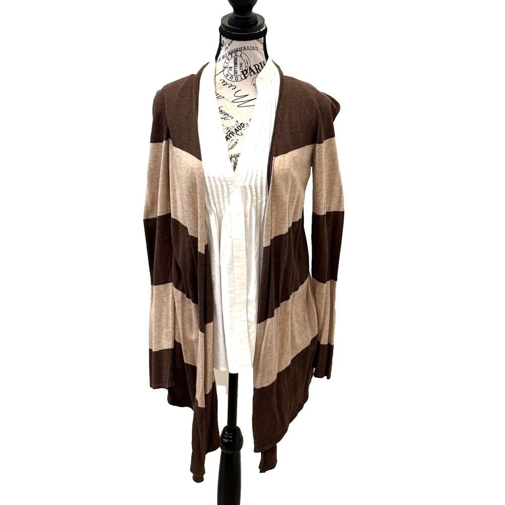 INC Women's Striped Sweater Attached Pleated Button Down; Tan/Brown; Size‎ Small